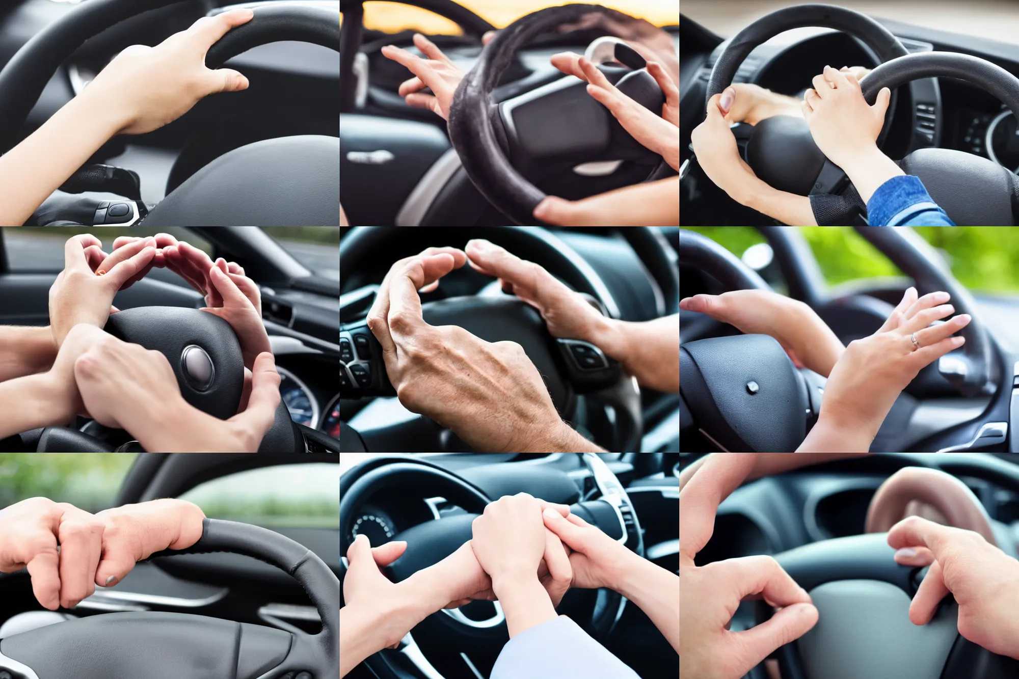 Prompt: hands holding a steering wheel, realistic