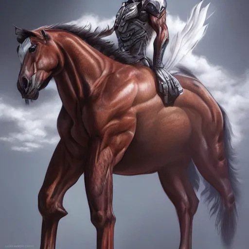 Image similar to an enormously muscular anthropomorphized horse in a research facility wearing a skintight body armor, long white mane, equine, anthro art, furaffinity, highly detailed, digital painting, artstation, concept art, illustration, art by artgerm, greg rutkowski, ruan jia