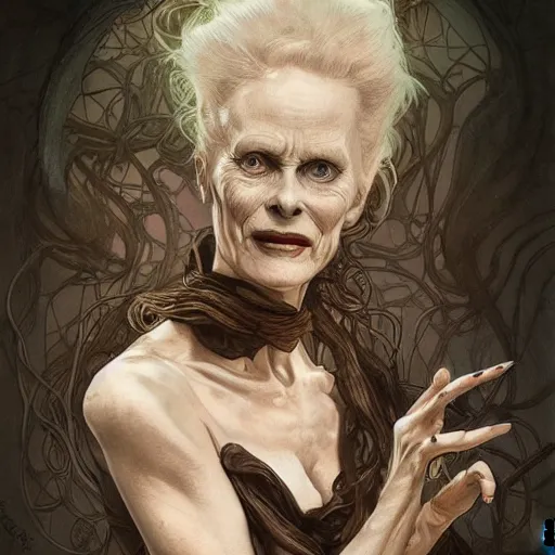 Image similar to beautiful lifelike award winning pencil illustration of scary vivienne westwood as an eldritch horror lovecraftian trending on art station artgerm greg rutkowski alphonse mucha museum quality cinematic atmospheric