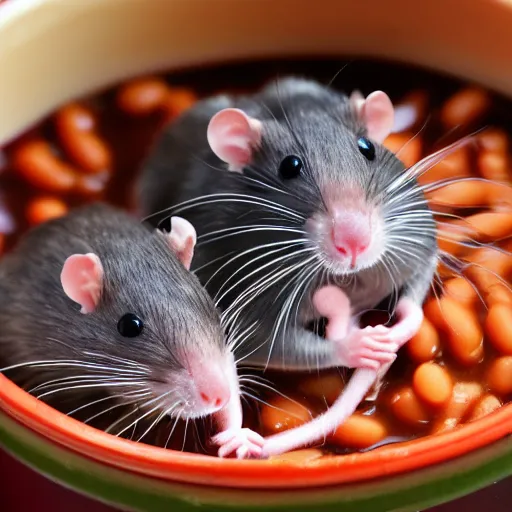 Prompt: rats in a baked beans can 4 k detailed photo