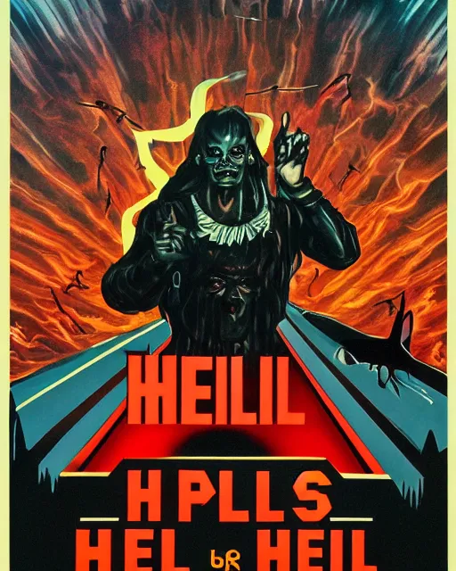 Prompt: 1 9 8 0 s poster advertisement for hell, poster design, 4 k, heavy metal art style