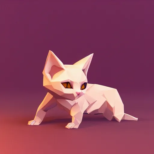 Prompt: low - poly kitten, 3 d render, blender, unity, octave, 4 k, isometric view, white background, beautiful render, pastel colours, breath of the wild art style