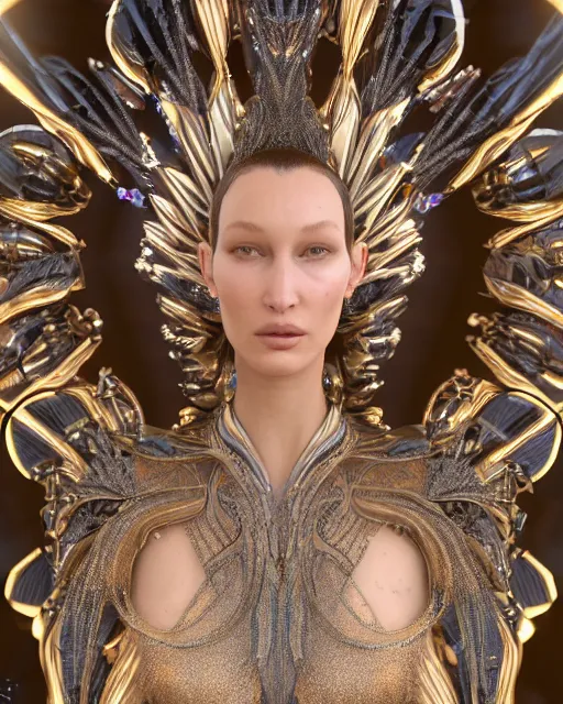 Image similar to a highly detailed metahuman 4 k close up render of an alien goddess bella hadid as alien in iris van herpen dress schiaparelli in diamonds crystals swarovski and jewelry iridescent in style of alphonse mucha gustav klimt trending on artstation made in unreal engine 4