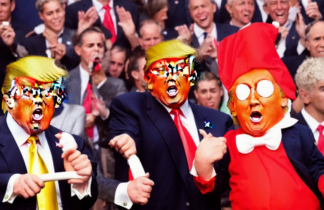 Image similar to donald trump as an oompa loompa, in the style of nicolas uribe