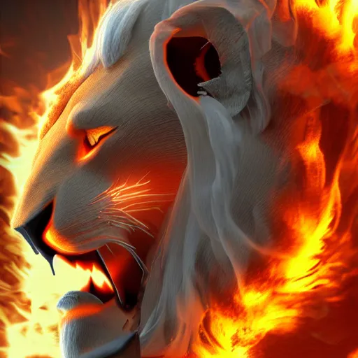 Image similar to fire lion, flaming, detail, unreal engine