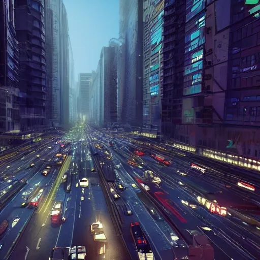 Image similar to A chaotic and busy futuristic city where everyone is in a hurry to get somewhere. There is a lot of traffic and noise. The buildings are all tall and close together. 3d render, volumetric lighting, extremely detailed, unreal engine, 8k UHD, HDR