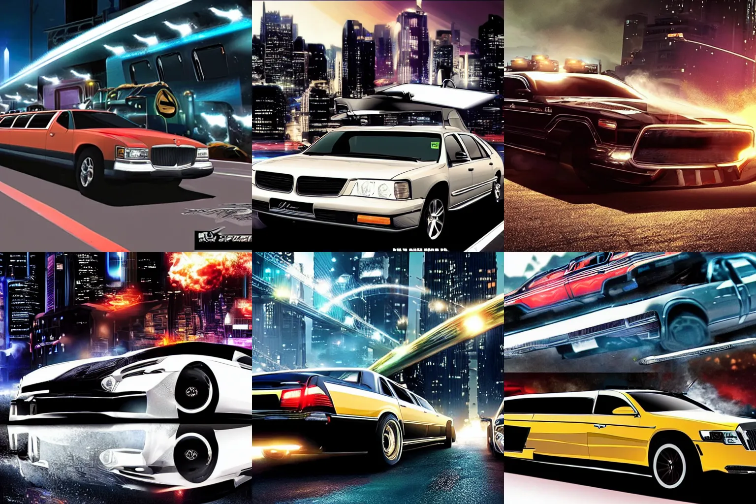 Prompt: a limousine in a need for speed comic book style action, 4k, award winning