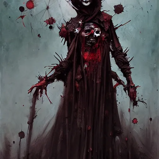 Image similar to dark cloaked necromancer, by artur bordalo and tom bagshaw and craig davison and guy denning and harumi hironaka, trending on artstation hq, deviantart, pinterest, 4 k uhd image