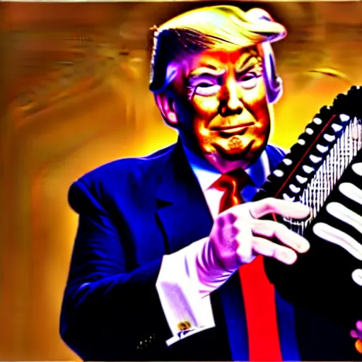 Image similar to “ donald j. trump playing an accordion with his hand gestures ”