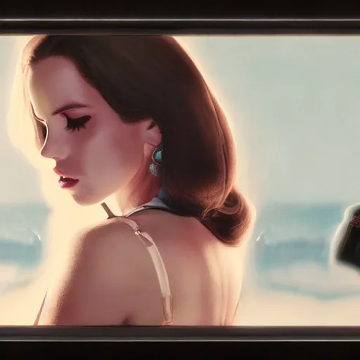 Prompt: detailed photo of lana del rey wearing a playboy bunny outfit emptying a bottle of water down her chest, 8 k, by greg rutkowski, artgerm, global illumination