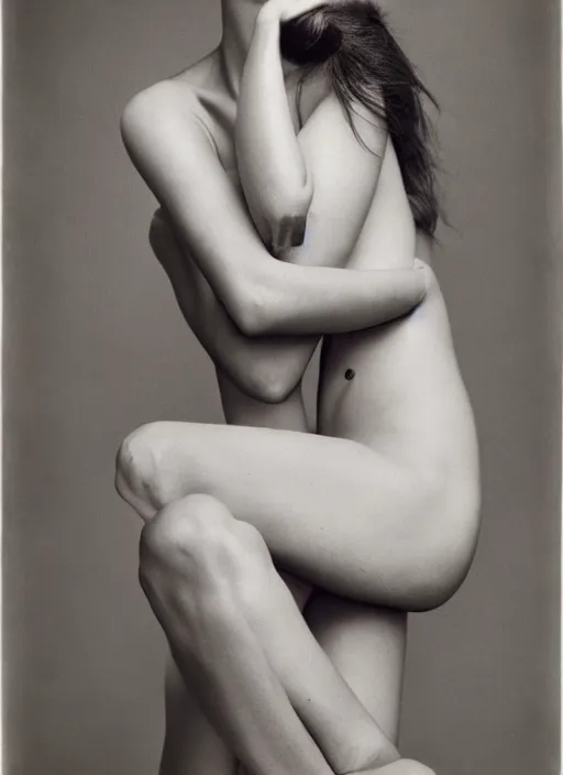 Image similar to half - length portrait of cute model, fine art portrait photography by richard avedon