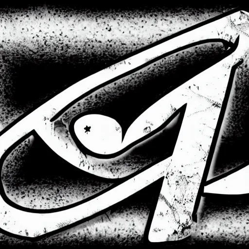 Image similar to the letter phi, logo, deathmetal font, black and white