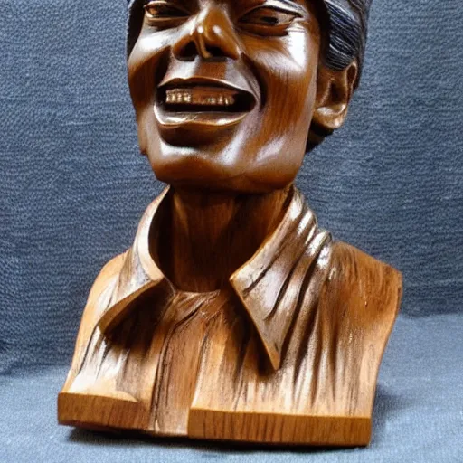 Prompt: wooden carving statue of michael jackson ebay listing