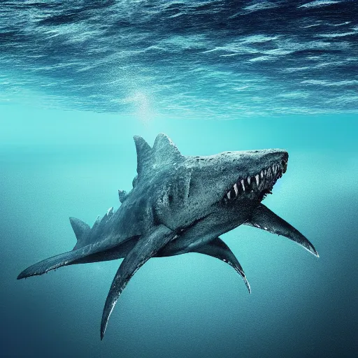 Prompt: high resolution picture of a Megaladon under the sea