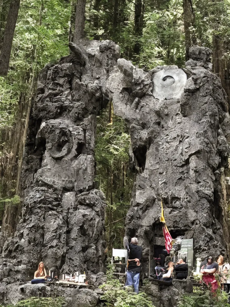 A Ritual At The Colossal Stone Owl In Bohemian Grove Stable Diffusion