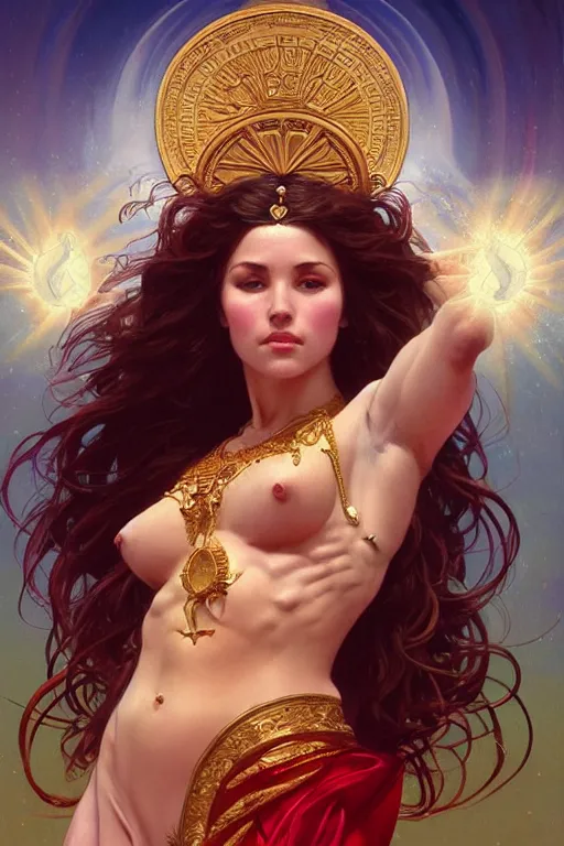 Image similar to goddess of love and peace, accurate anatomy, only two hands, highly detailed, digital painting, artstation, concept art, smooth, sharp focus, illustration, Unreal Engine 5, 8K, art by artgerm and greg rutkowski and alphonse mucha and IFBB pro fitness photograph