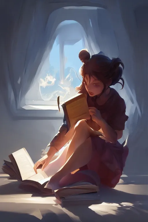 Prompt: a girl reading a book, fanart, by concept artist gervasio canda, behance hd by jesper ejsing, by rhads kuvshinov, rossdraws global illumination radiating a glowing aura global illumination ray tracing hdr render in unreal engine 5, tri - x pan stock, by richard avedon