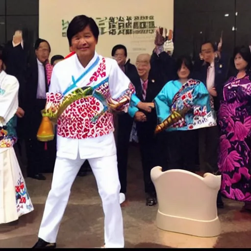 Prompt: bongbong marcos cosplaying kokomi from genshin impact