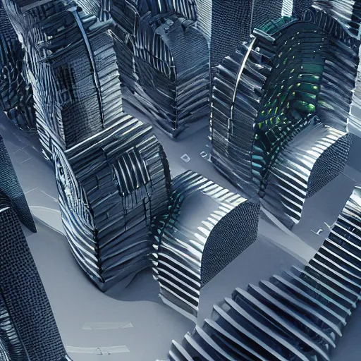 Image similar to decentralized city design, futuristic, parametric, algorithmic design, octane render.