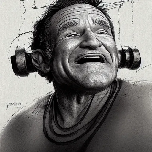 Image similar to pencil illustration of Robin Williams as popeye trending on art station artgerm Greg rutkowski cinematic