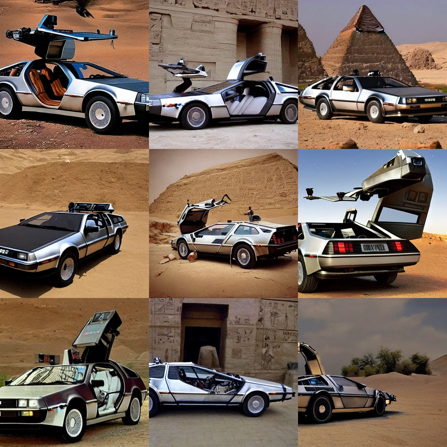 Prompt: delorean time machine in ancient egypt