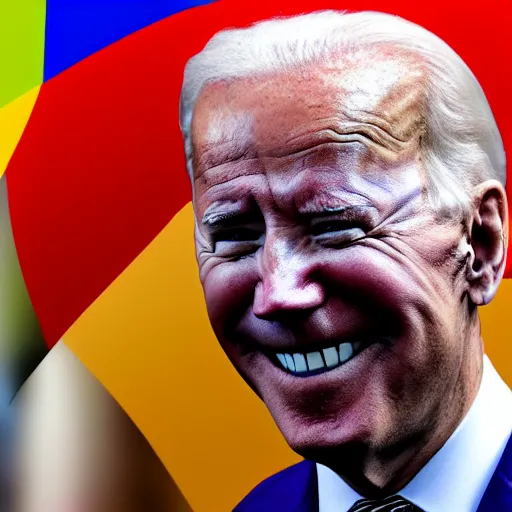 Image similar to Joe Biden with colorful clown makeup all over his face