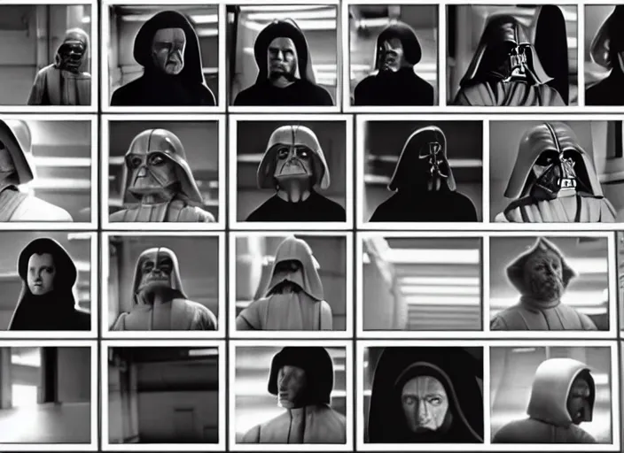 Image similar to screenshot of emporer palpatine's cloning lab room, pensive, iconic scene from 1 9 8 0 star wars film directed by stanley kubrick, last jedi, 4 k hd sharp, cinematic still frame, photoreal, detailed face, moody lighting, stunning cinematography, anamorphic lenses, kodak color film stock