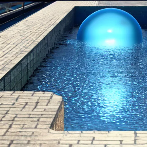 Image similar to A ball made of water, render, unreal engine, octane render, caustics. reflections