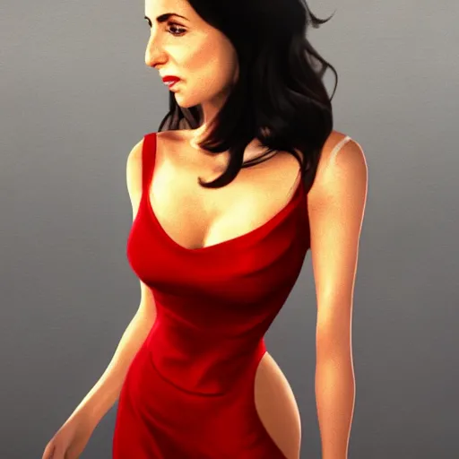 Prompt: Shoshanna Lonstein Gruss with a low cut red dress at the gala, coherent, artstation, Artgerm, high detail 8k render, Trending on artstation