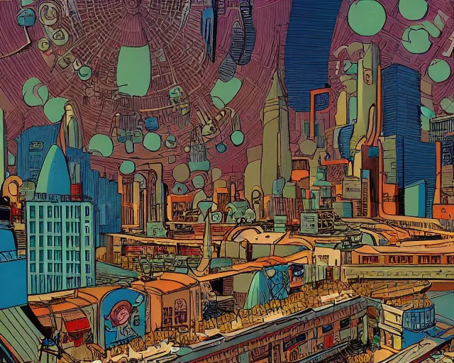 Prompt: atompunk / decopunk city in the style of jean giraud in the style of moebius trending on artstation deviantart pinterest detailed realistic hd 8 k high resolution