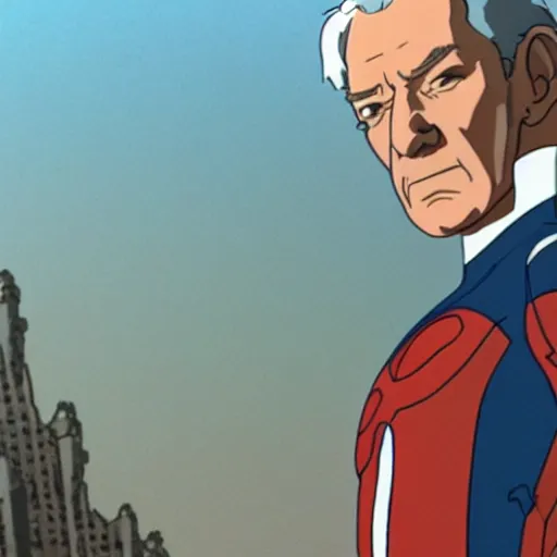 Prompt: film still of ian mckellen as captain america by studio ghibli