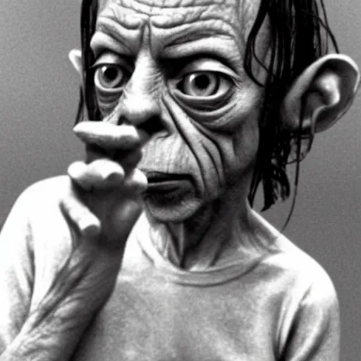 Prompt: gollum smokes cigarette