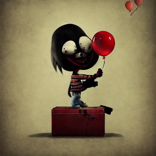 Prompt: grunge cartoon portrait sketch of a cold hand with a wide smile and a red balloon by - michal karcz, loony toons style, pennywise style, chucky style, horror theme, detailed, elegant, intricate