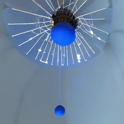 Prompt: planet ceiling mobile hanging from a blue room as seen from a low perspective