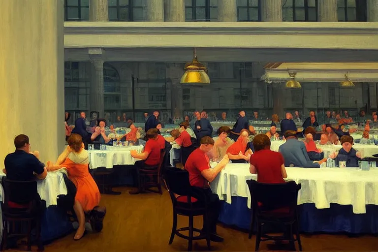 Image similar to bears screaming on the floor of the NYSE as the markets rally to all-time-highs, painting by Edward Hopper, 3D rendering by Beeple, lead guitar by Betty White