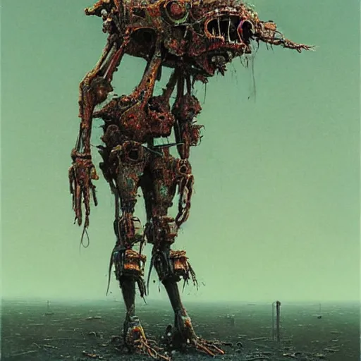 Image similar to zombie mech guy fieri, art by beksinski