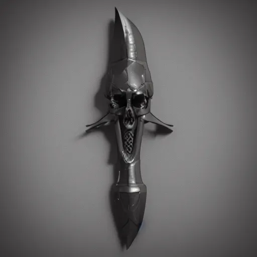 Image similar to a black sword skull handle, ornament, on a gray background, a 3 d render by dom qwek, studio lighting, raytracing, trending on polycount, futurism, hard surface modeling, rendered in maya, artstation hd