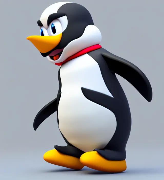 Prompt: studio 3 d render of a brand new penguin!!!!! mario kart character, white background, perfectly shaded, trending on artstation, octane render, unreal engine 5 render