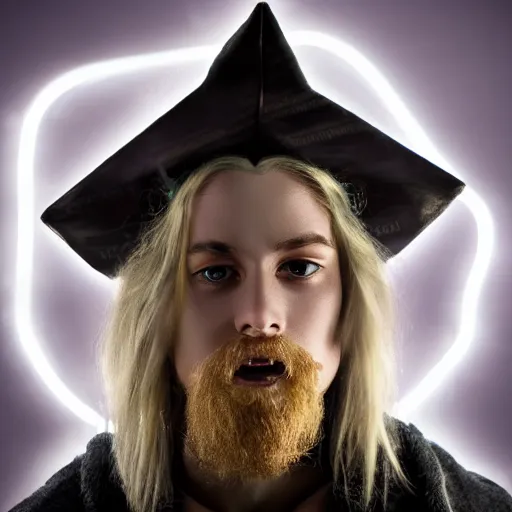 Image similar to a male wizard, glowing, frontal view, cool looking, high resolution