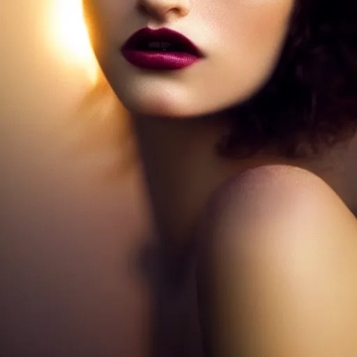 Image similar to photographic portrait of a stunningly beautiful high fashion alluring female in soft dreamy light at sunset, dark lips, contemporary fashion shoot, by edward robert hughes, x annie leibovitz and steve mccurry, david lazar, jimmy nelsson, breathtaking, 8 k resolution, extremely detailed, beautiful, establishing shot, artistic, hyperrealistic, beautiful face, octane render