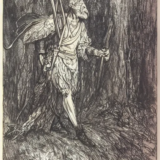 Image similar to pheasant holding a sword, swamp, by Auguste Rodin, by Irving Penn, illustrations by irish fairy tales james stephens arthur rackham, fairy tale illustrations, illustrations by Stephen Reid, Old School FRP, matt morrow art, old school dungeons and dragons