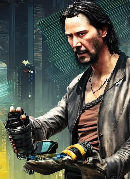 Image similar to wake up samurai, solarpunk, lots of plants, gardening, permaculture, keanu reeves as johnny silverhand, cyberpunk 2 0 7 7, anarchy, realistic, ultra detailed