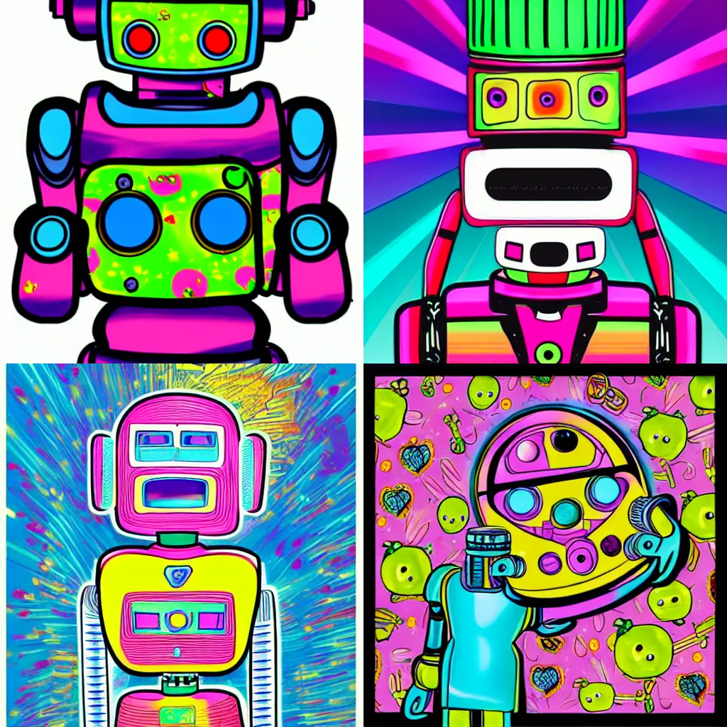 Prompt: pothead robot by Lisa Frank