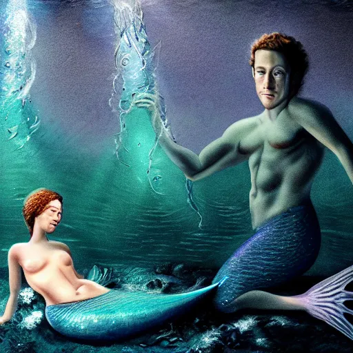 Image similar to mark zuckerberg as a mermaid, photorealistic, cinematic lighting, highly detailed