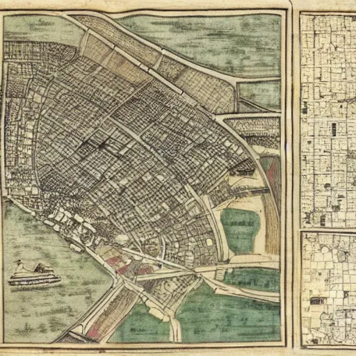 Image similar to city plan drawing in style 1 6 th century map