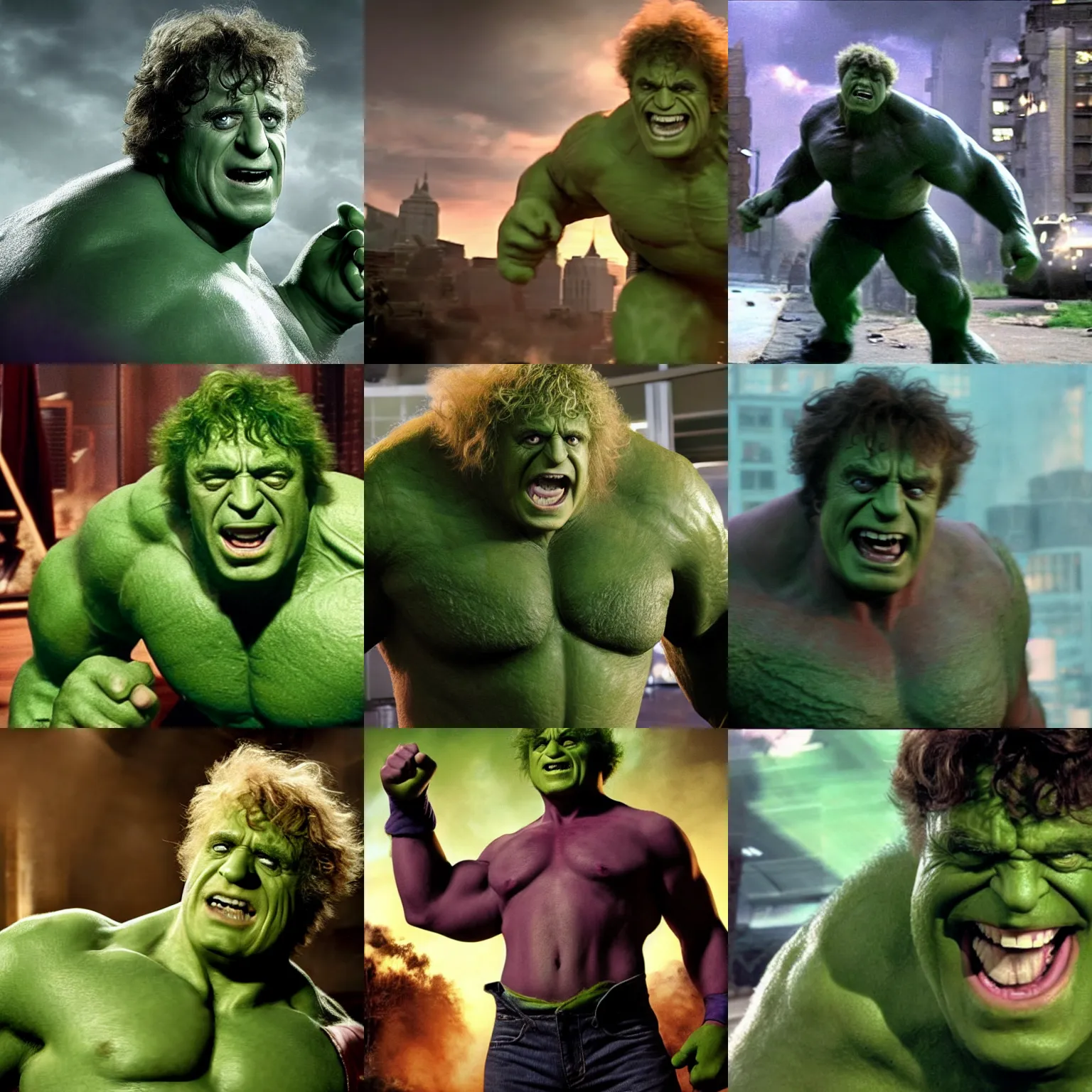 Prompt: Gene Wilder as the Hulk from the MCU in The Avengers (2012), photograph