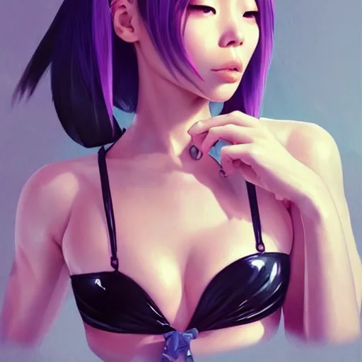 Image similar to a beautiful young japanese billie eilish lucy liu alluring instagram model in elaborate latex bikini tank top, tank top made from latex demon faces, by guweiz and wlop and ilya kuvshinov and artgerm and, aesthetic, gorgeous, stunning, alluring, attractive, artstation, deviantart, pinterest, digital art