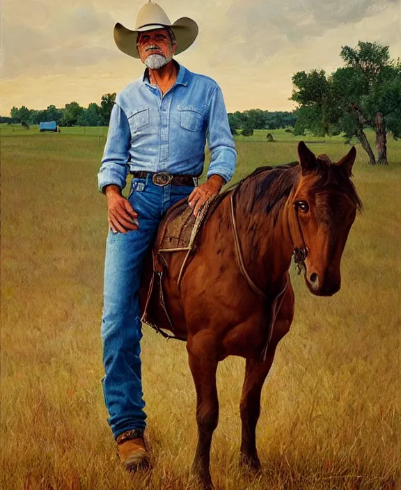 Image similar to portrait of george clooney as a rural texas rancher, art by denys tsiperko and bogdan rezunenko and julian onderdonk, hyperrealism