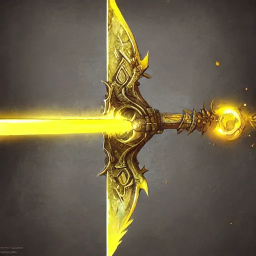 Image similar to yellow broad sword, war blade weapon, fantasy game weapon art by greg rutkowski, fantasy rpg style, league of legends style