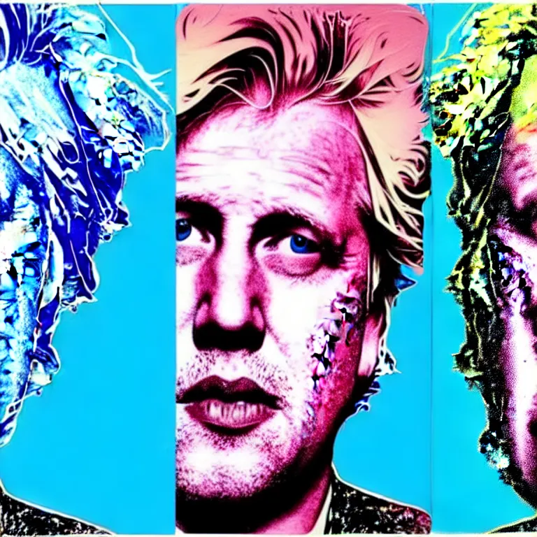 Image similar to epic professional digital painting of boris johnson with messy hair, repeated pattern in marilyn diptych by andy warhol, epic, stunning, gorgeous, much wow, masterpiece.